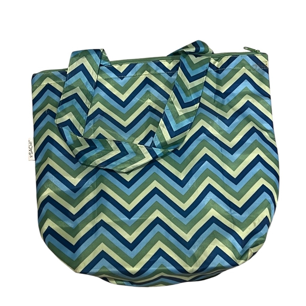 Sachi insulated Chevron Tote shopping ‎ Bag in Blue and Green